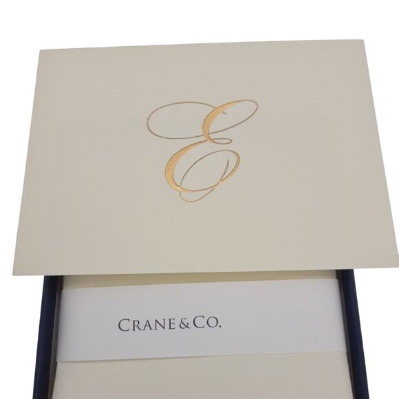 Crane & Co. 'E' Monogram Gold Initial Black Stationary W/ Envelopes 20 Count. - Picture 2 of 5